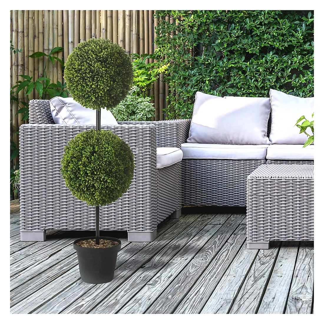 46\" Double Ball UV Coated Boxwood Topiary with Pot