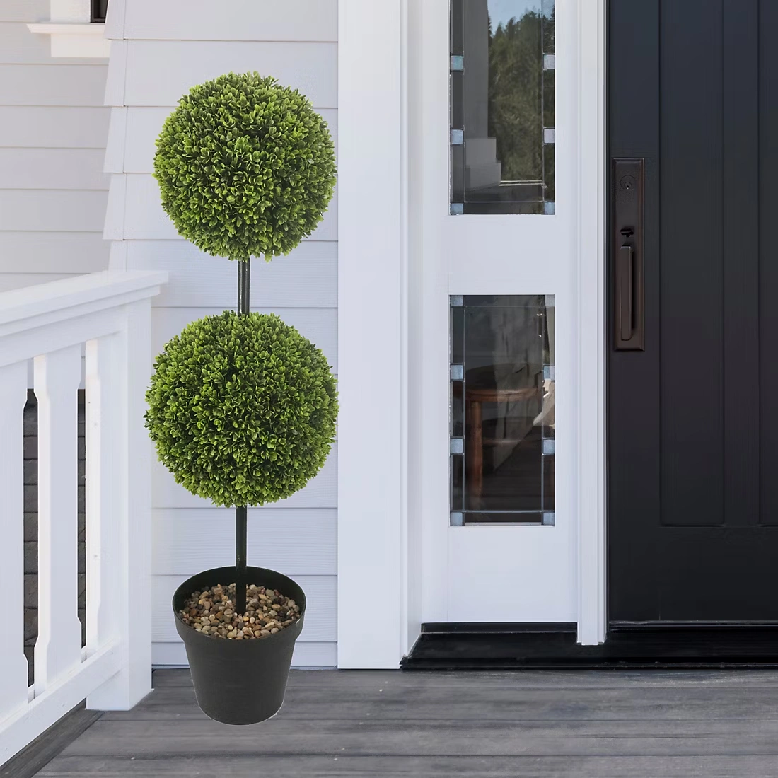 46\" Double Ball UV Coated Boxwood Topiary with Pot