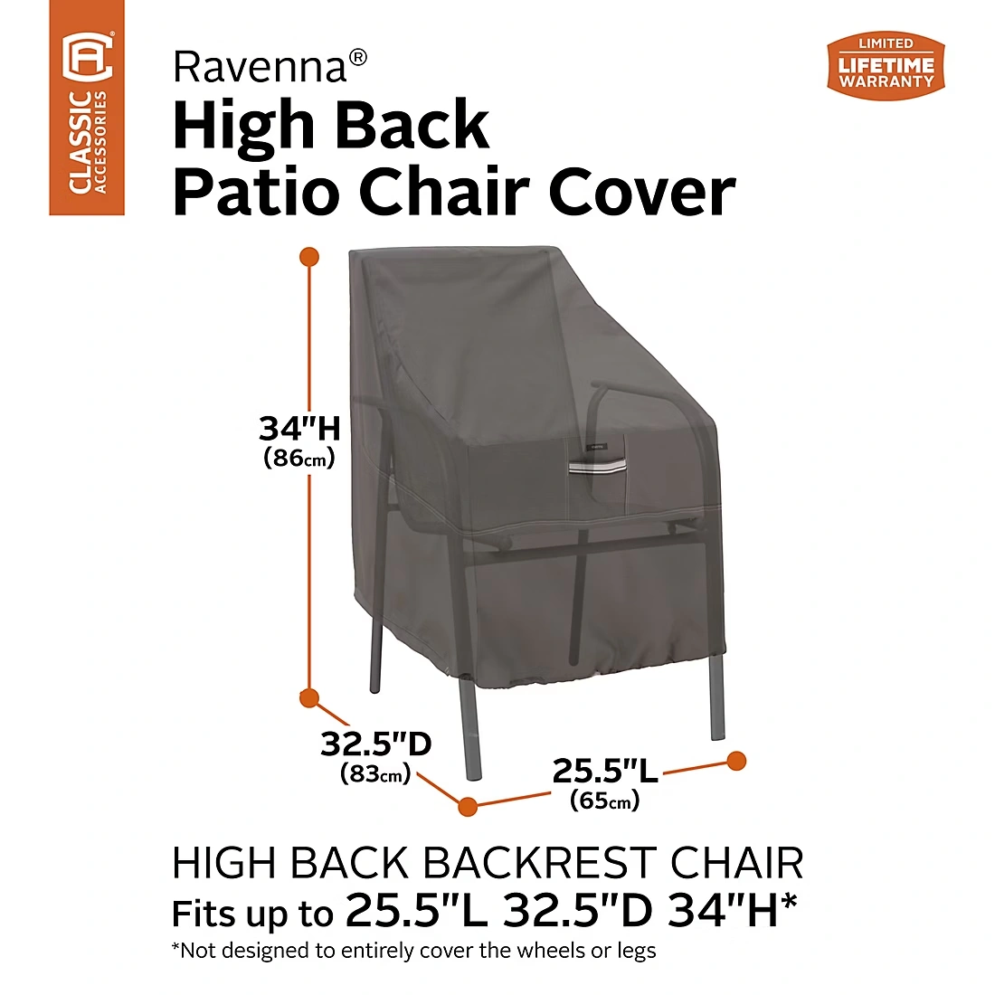 Classic Accessories Ravenna High Back Patio Chair Cover - Dark Taupe/Mushroom/Espresso