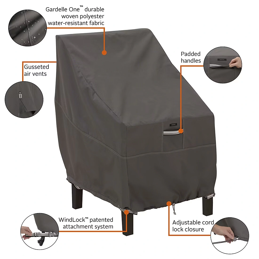 Classic Accessories Ravenna High Back Patio Chair Cover - Dark Taupe/Mushroom/Espresso