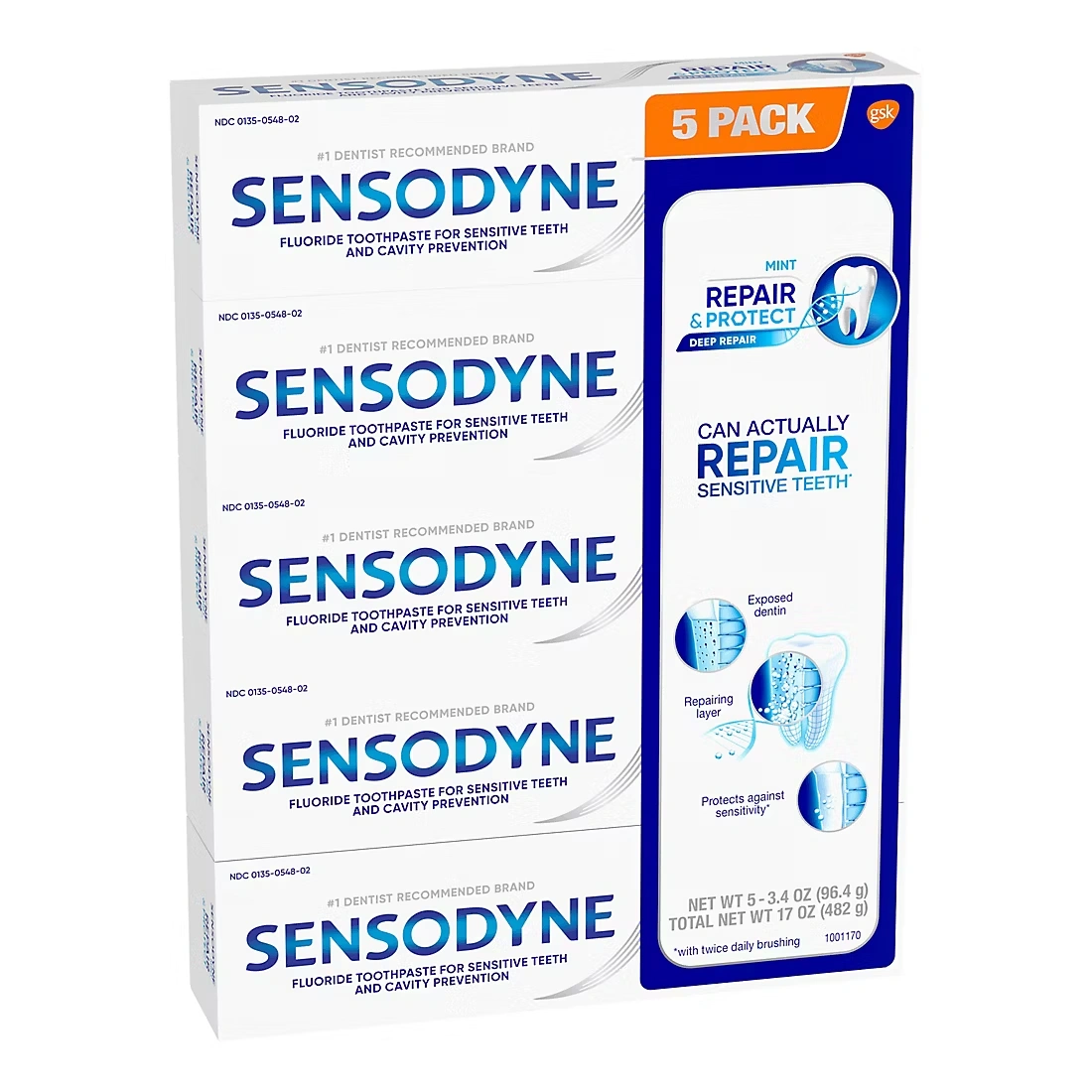 Sensodyne Repair and Protect Toothpaste, 5 pk./3.4 oz.