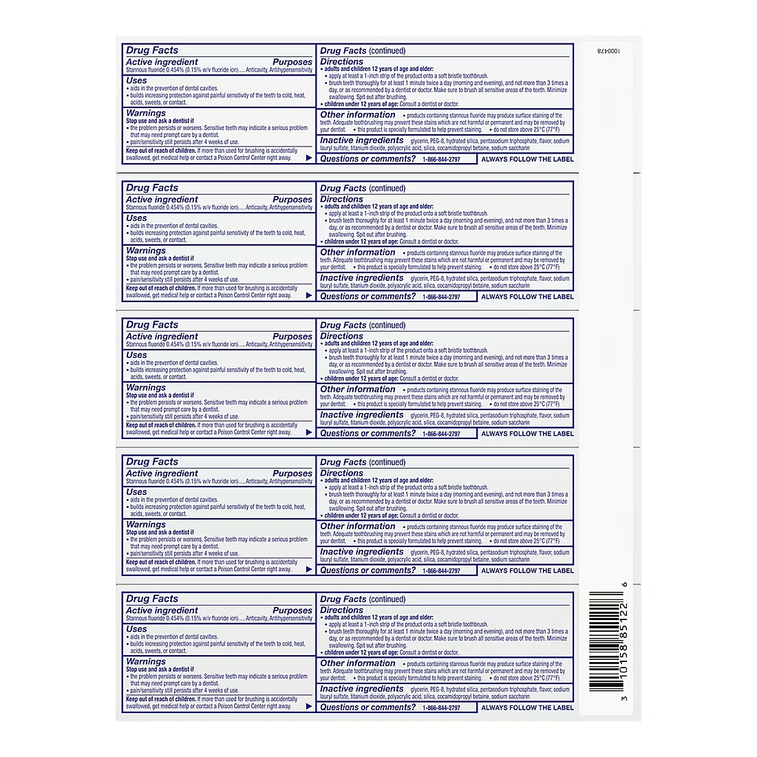 Sensodyne Repair and Protect Toothpaste, 5 pk./3.4 oz.