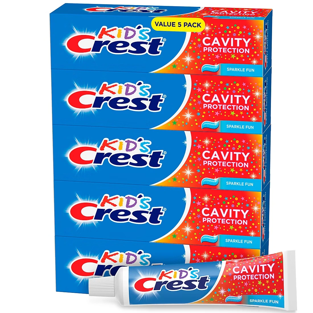 Crest Kids Cavity Protection Toothpaste, Sparkle Fun Flavor, For Ages 3+, 5 pk./4.6 oz.
