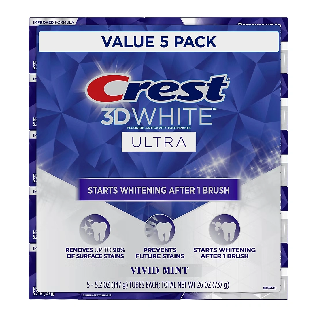 Crest 3D White Ultra Teeth Whitening Toothpaste, Vivid Mint, 5 pk./5.2 oz.