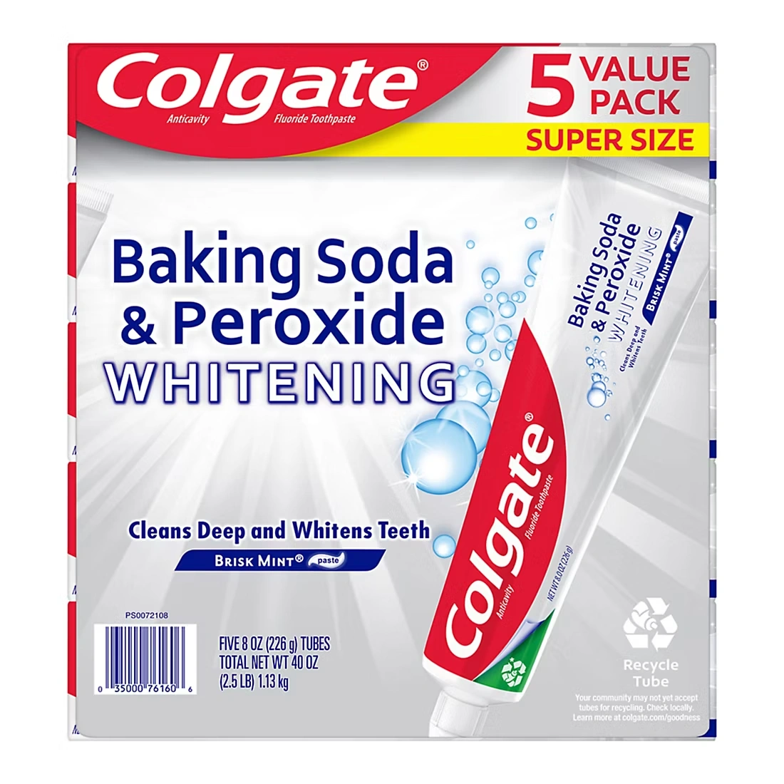Colgate Baking Soda and Peroxide Whitening Toothpaste, 5 pk./8 oz. - Brisk Mint