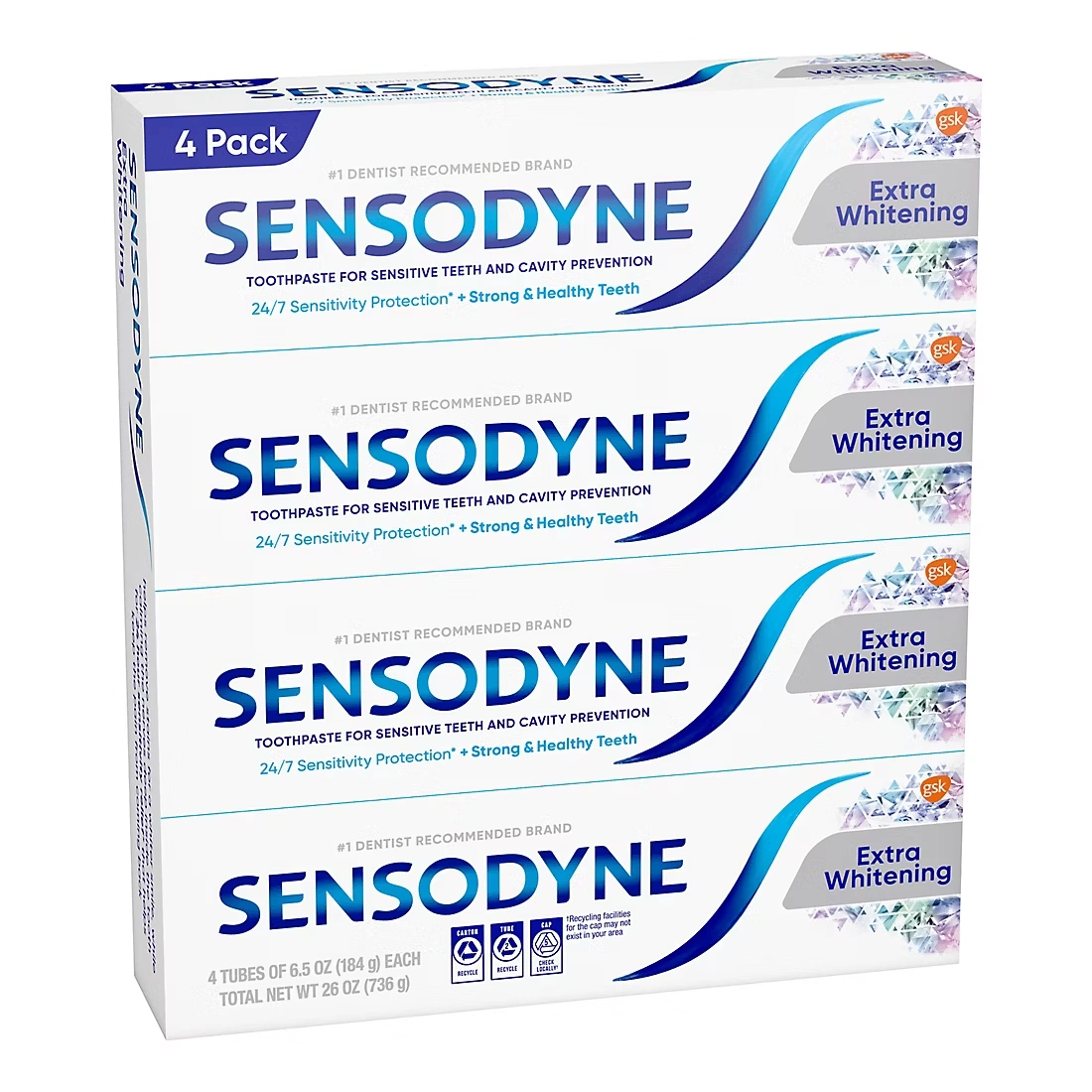Sensodyne Extra Whitening Fluoride Toothpaste for Sensitive Teeth, 4 ct.