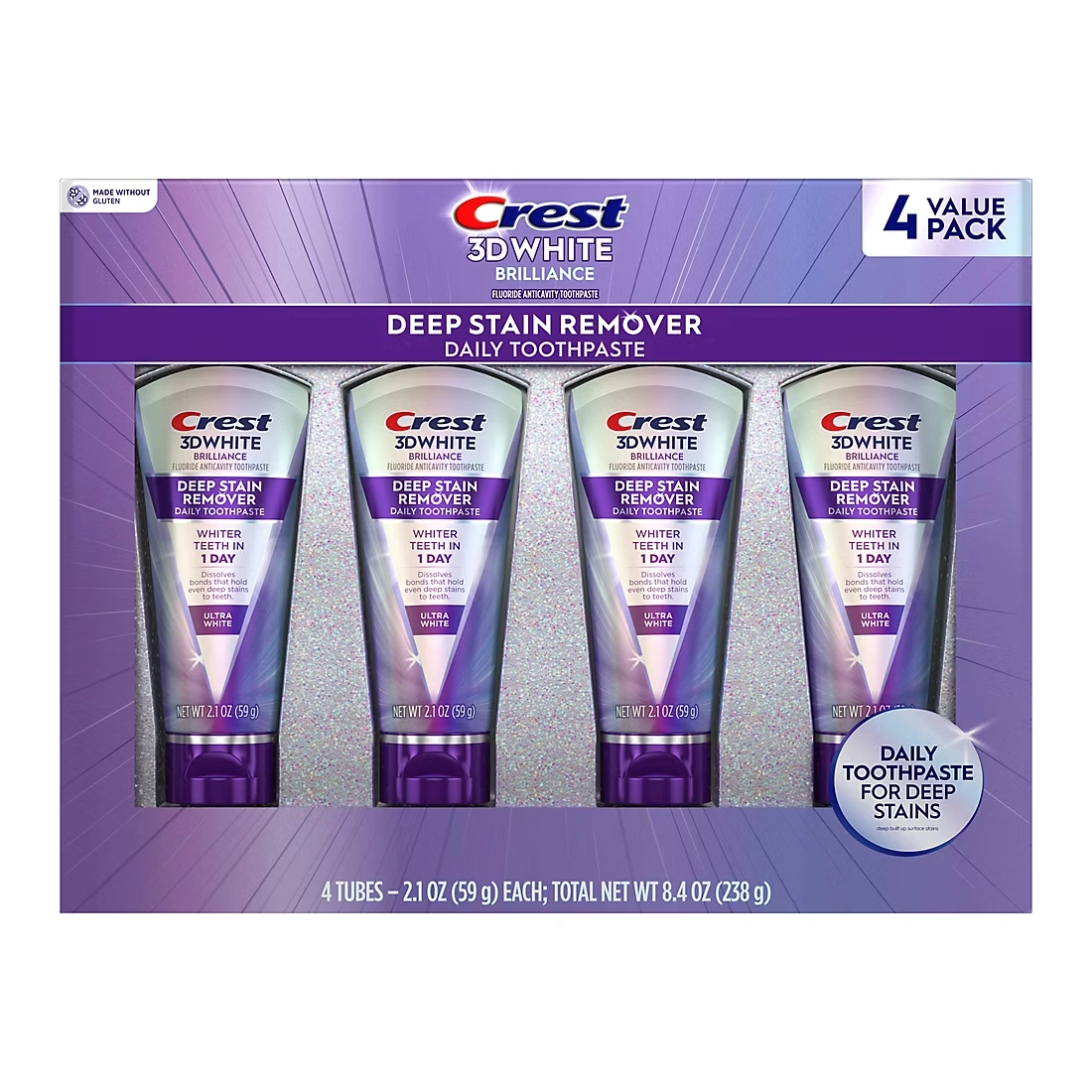 Crest 3DWhite Brilliance Deep Stain Remover Ultra White Toothpaste, 4 pk./2.1 oz.