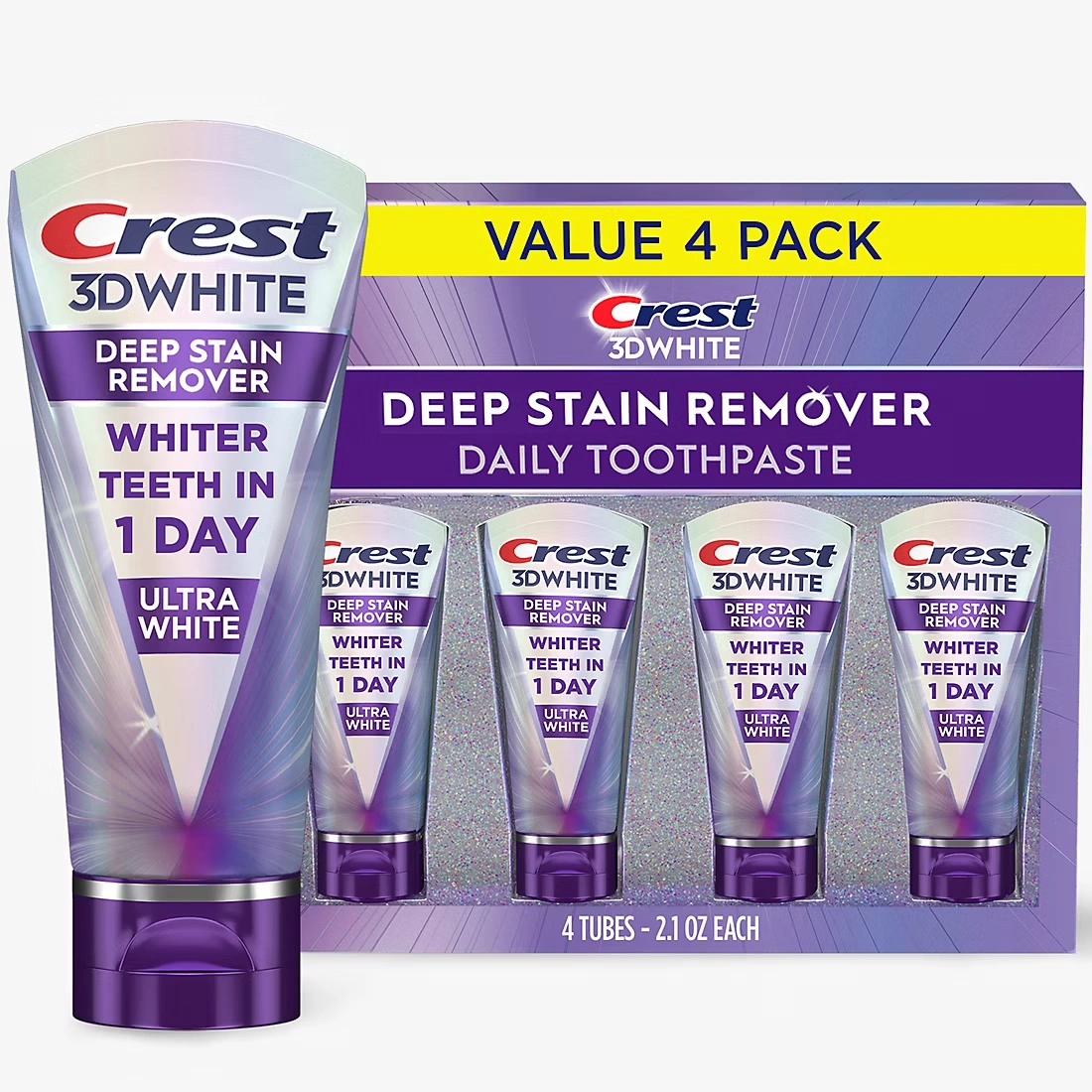 Crest 3DWhite Brilliance Deep Stain Remover Ultra White Toothpaste, 4 pk./2.1 oz. 3 Crest 3DWhite Brilliance Deep Stain Remover Ultra White Toothpaste, 4 pk./2.1 oz.