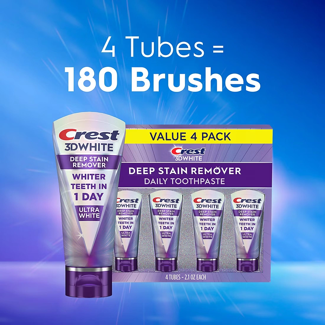 Crest 3DWhite Brilliance Deep Stain Remover Ultra White Toothpaste, 4 pk./2.1 oz. 4 Crest 3DWhite Brilliance Deep Stain Remover Ultra White Toothpaste, 4 pk./2.1 oz.