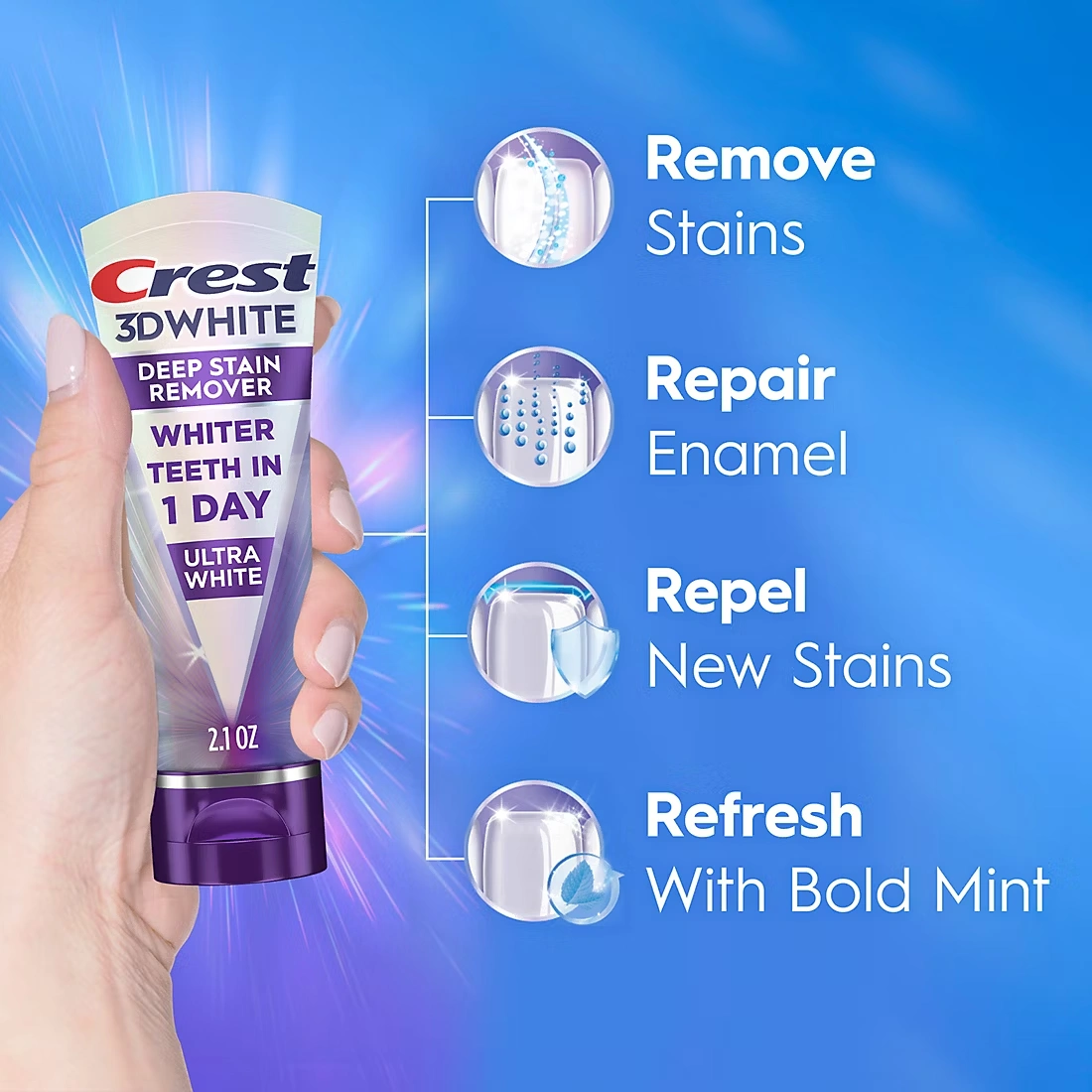 Crest 3DWhite Brilliance Deep Stain Remover Ultra White Toothpaste, 4 pk./2.1 oz. 5 Crest 3DWhite Brilliance Deep Stain Remover Ultra White Toothpaste, 4 pk./2.1 oz.