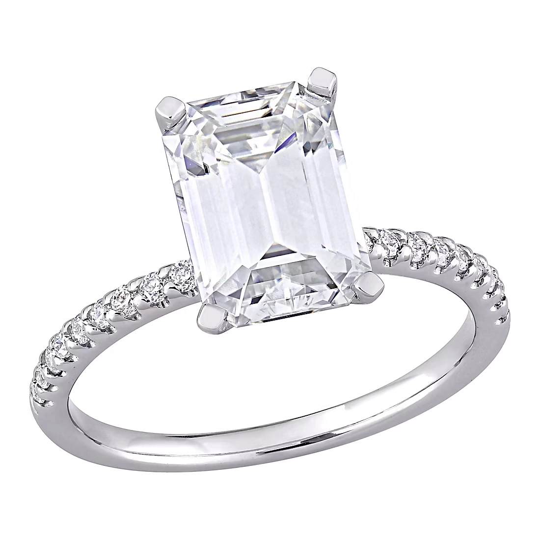 3.2 ct. DEW Created Moissanite Emerald Cut Engagement Ring in 10k White Gold 1 3.2 ct. DEW Created Moissanite Emerald Cut Engagement Ring in 10k White Gold