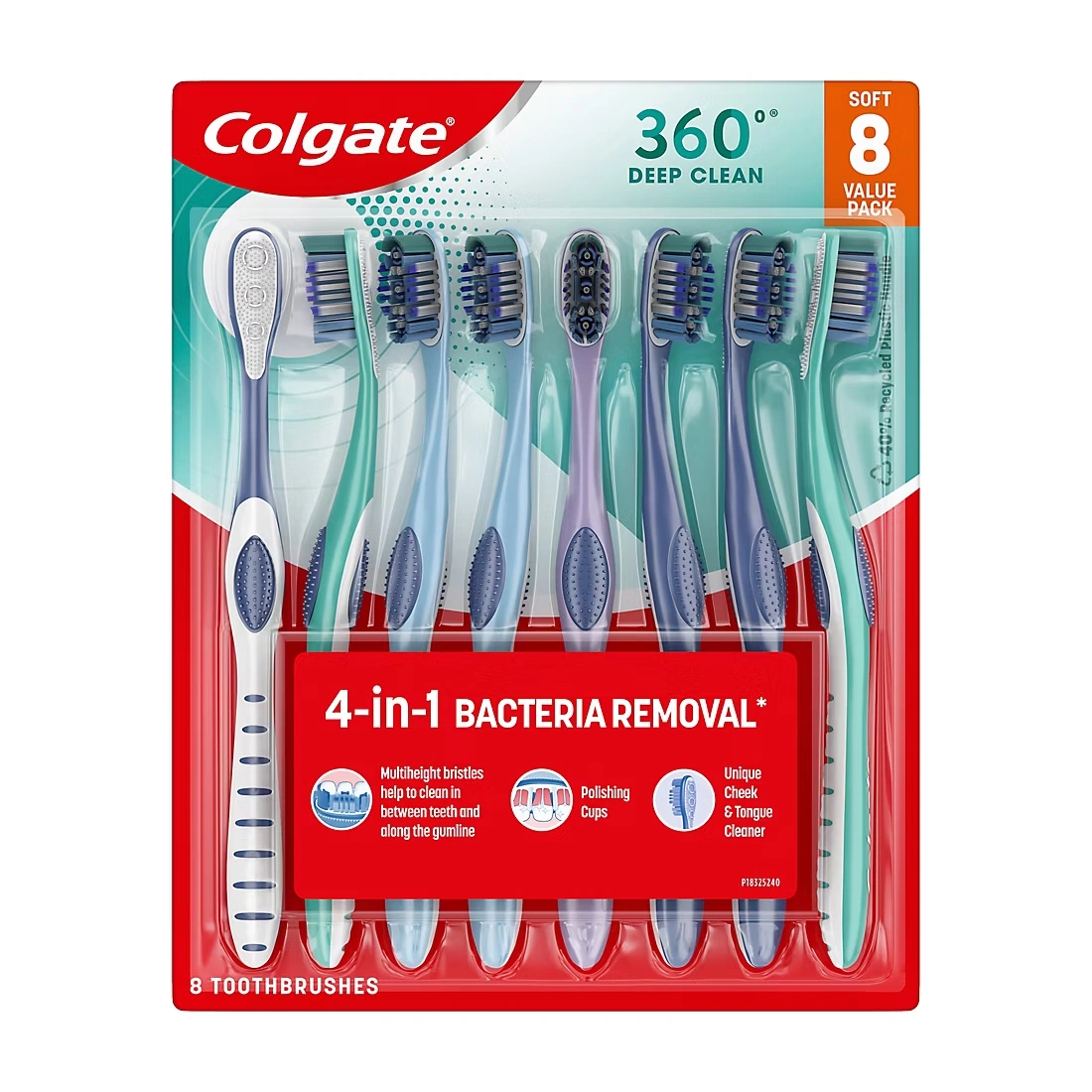 Colgate 360 Whole Mouth Clean Manual Toothbrush, Adult Soft Toothbrushes, 8 pk.