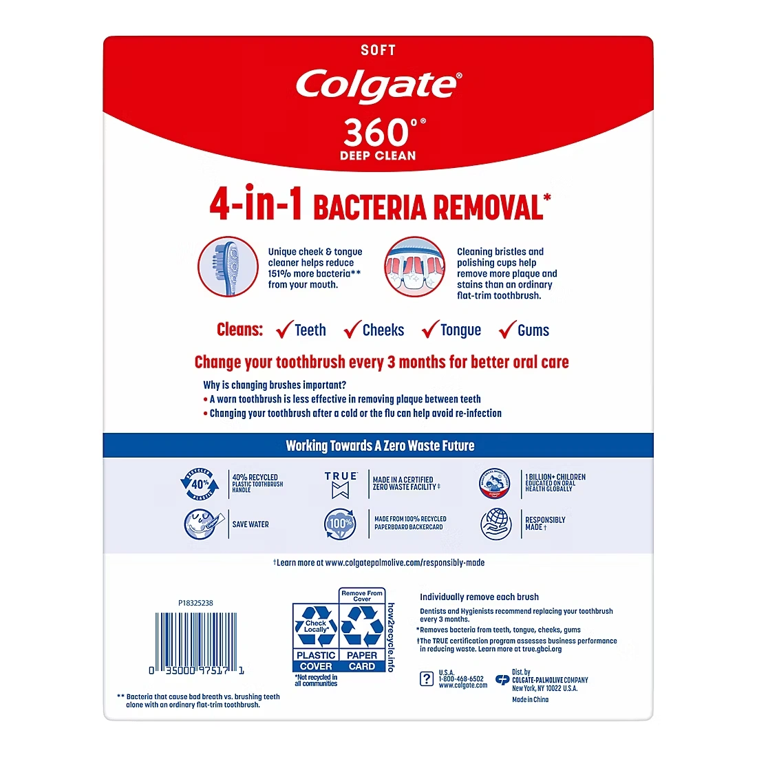 Colgate 360 Whole Mouth Clean Manual Toothbrush, Adult Soft Toothbrushes, 8 pk.