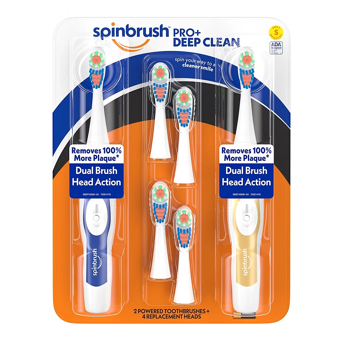 Spinbrush PRO+ Deep Clean Soft Battery Powered Toothbrush, 2 Brushes and 4 Refill Heads