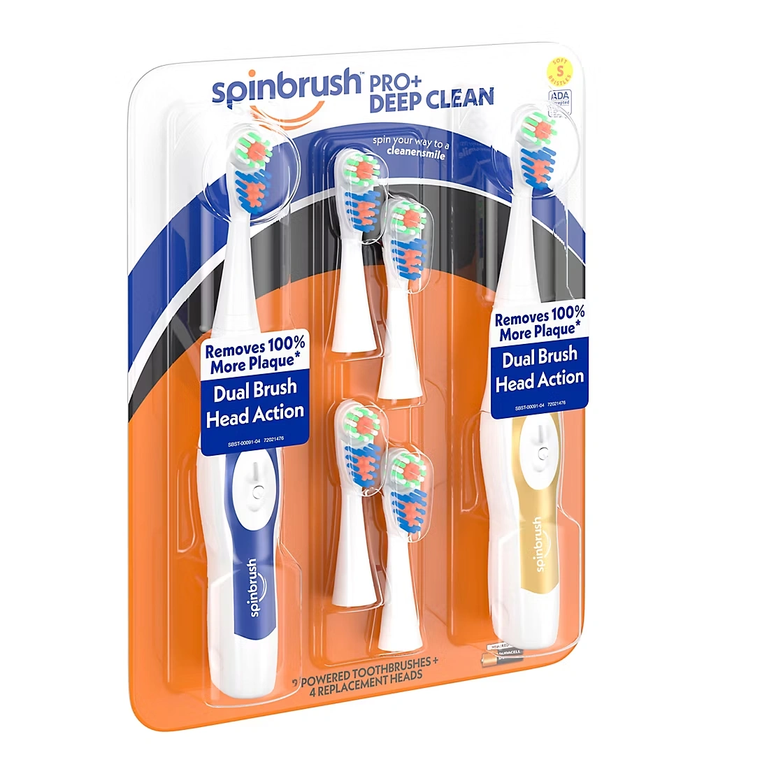 Spinbrush PRO+ Deep Clean Soft Battery Powered Toothbrush, 2 Brushes and 4 Refill Heads