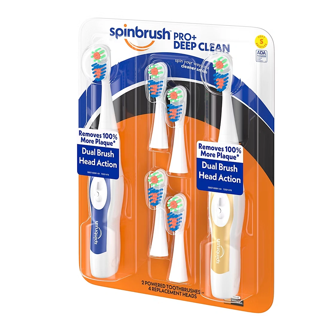 Spinbrush PRO+ Deep Clean Soft Battery Powered Toothbrush, 2 Brushes and 4 Refill Heads