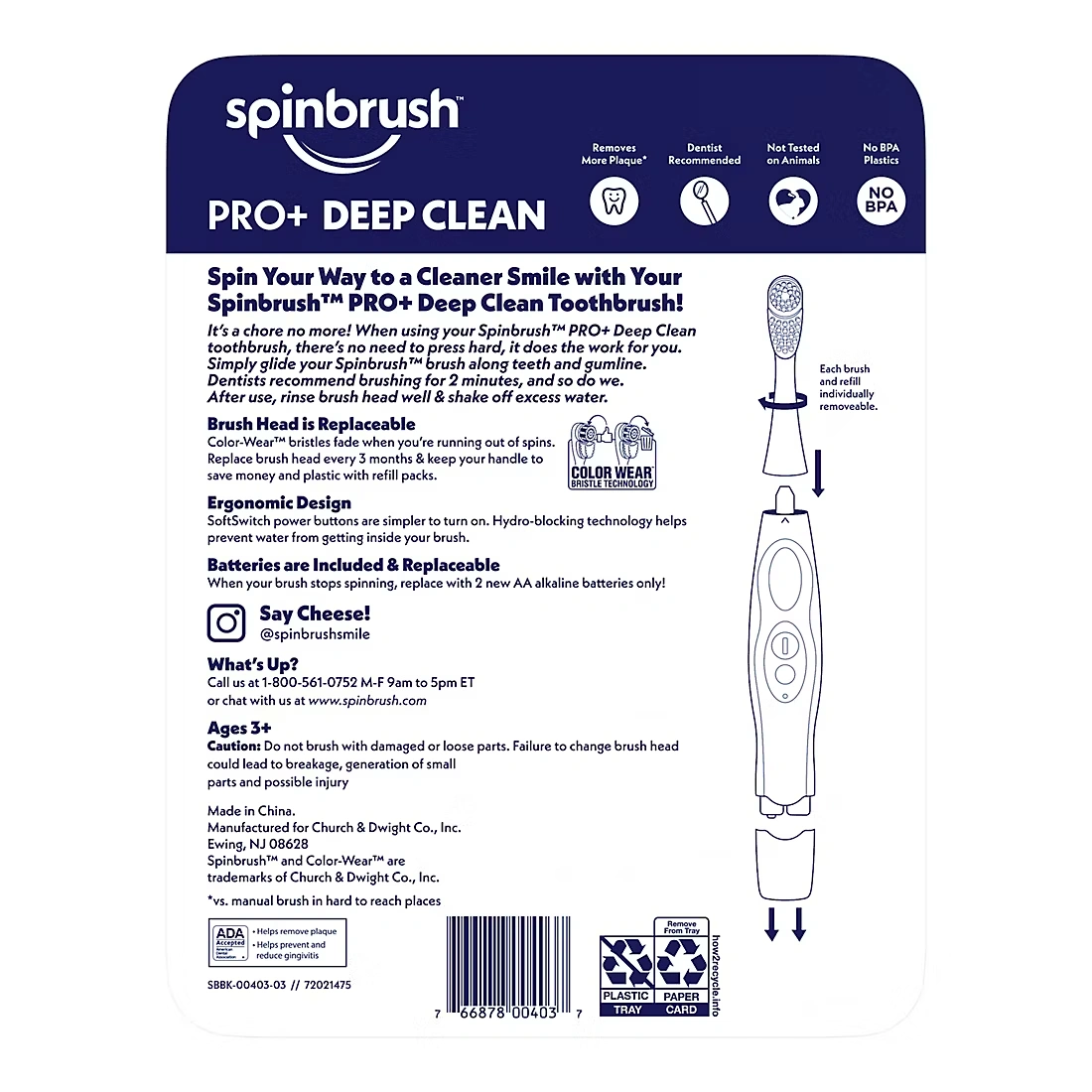 Spinbrush PRO+ Deep Clean Soft Battery Powered Toothbrush, 2 Brushes and 4 Refill Heads
