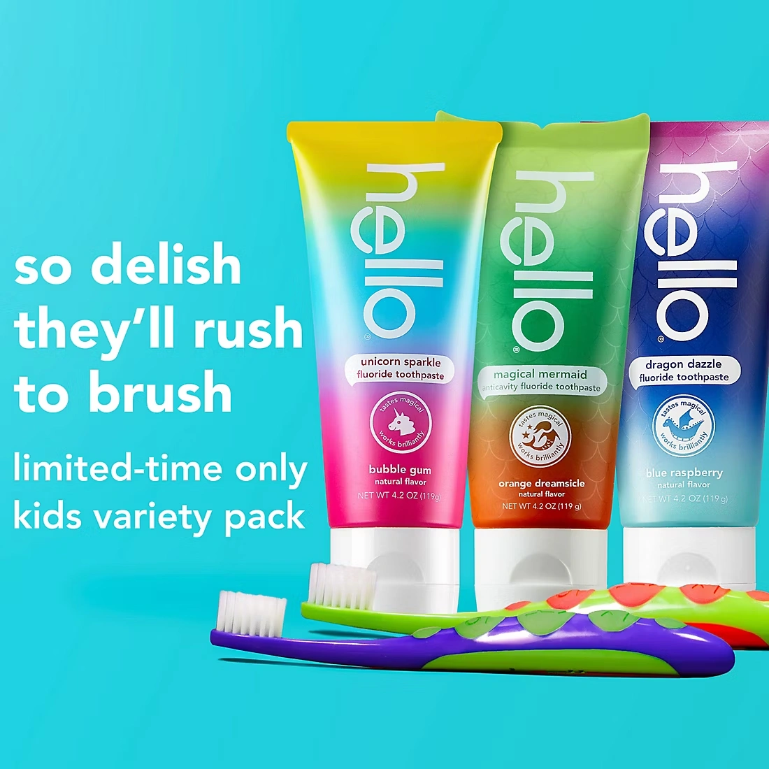 Hello Kids Toothpaste and Kids Toothbrush Variety Pack