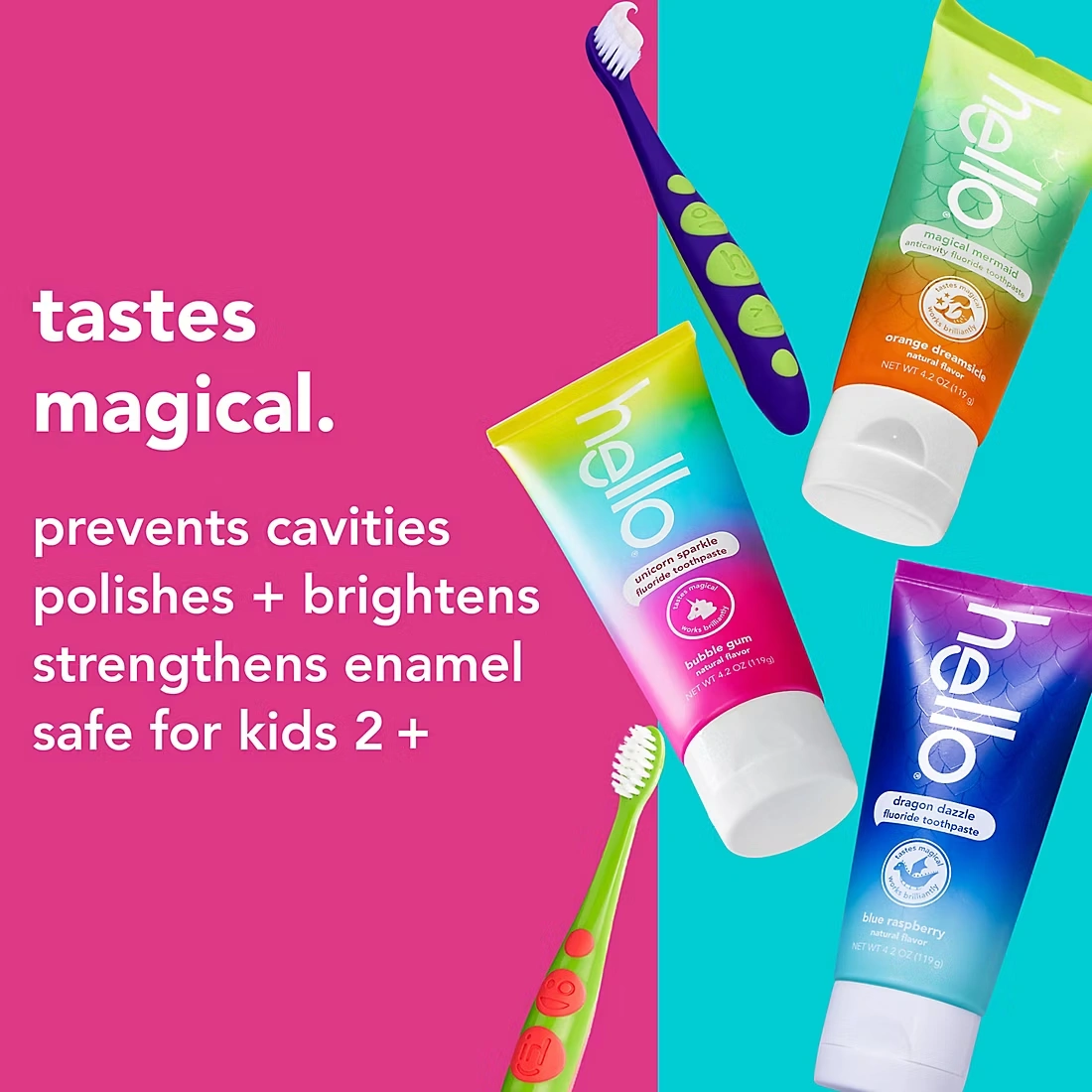 Hello Kids Toothpaste and Kids Toothbrush Variety Pack