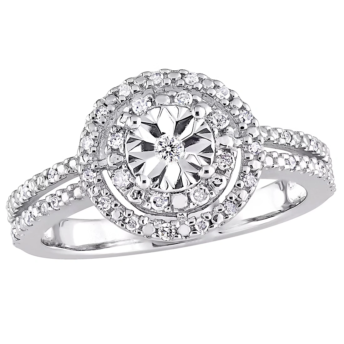 0.2 ct. t.w. Diamond Halo Split Shank Engagement Ring in Sterling Silver