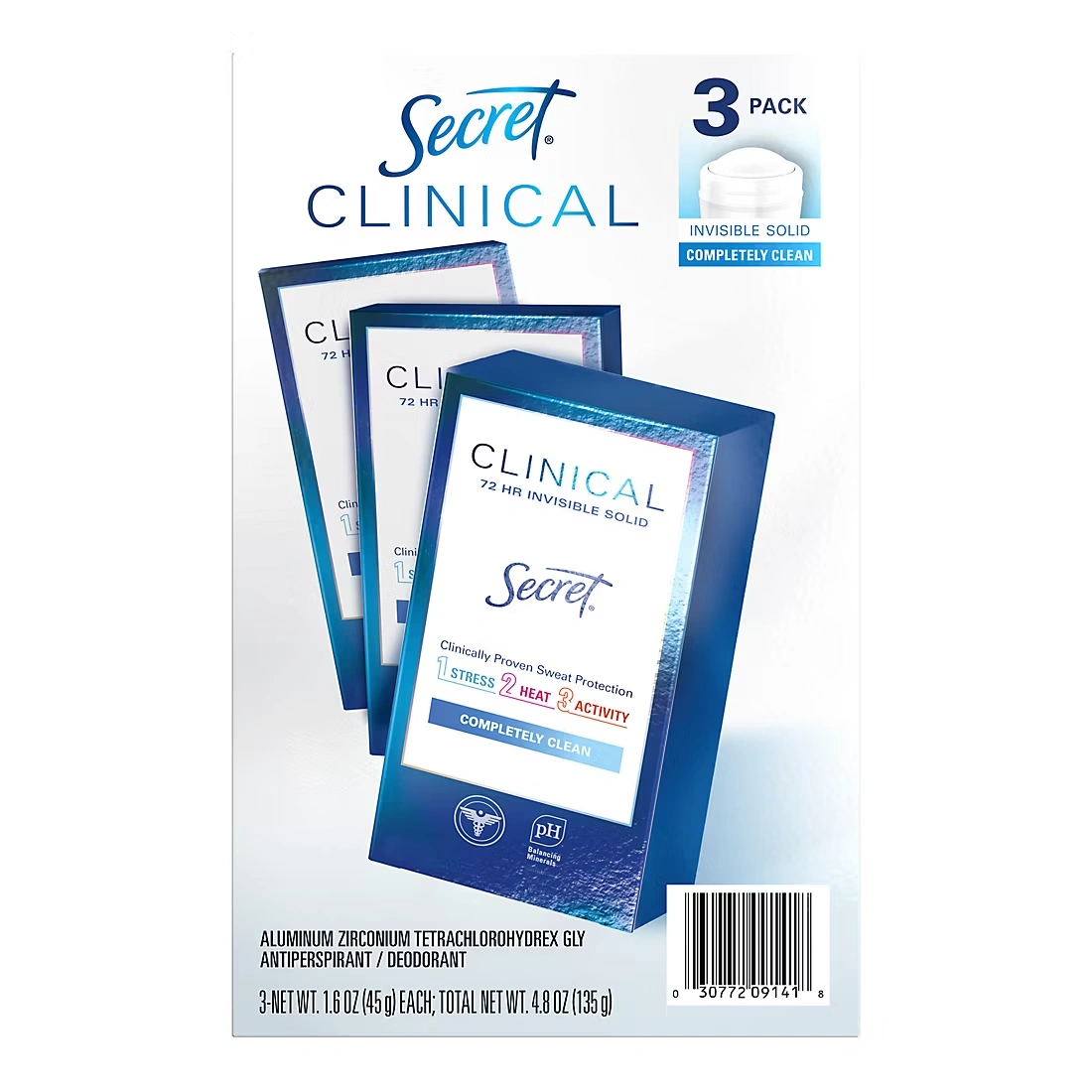 Secret Clinical Strength Invisible Solid Antiperspirant and Deodorant for Women, 3 pk./1.6 oz.