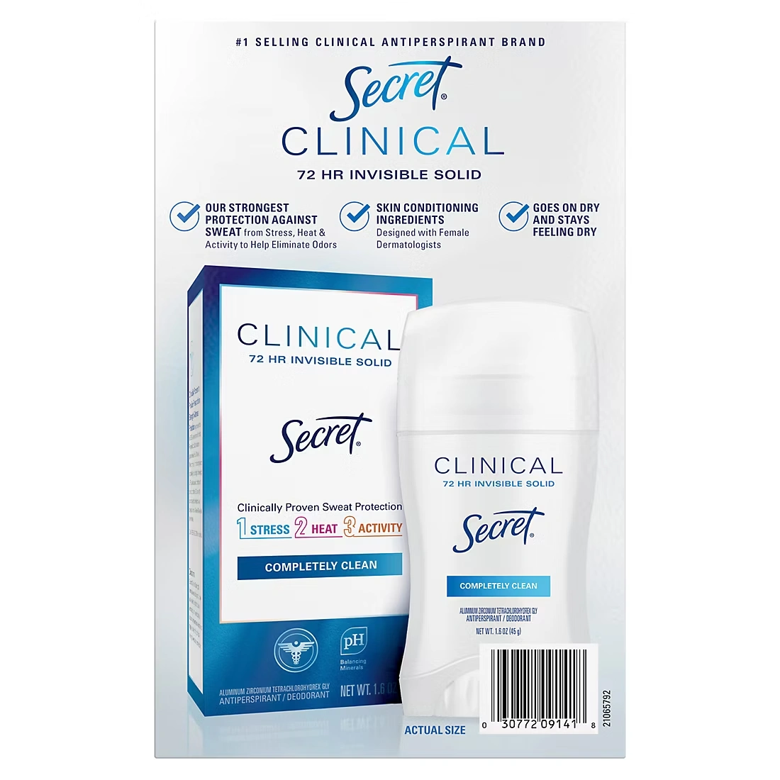 Secret Clinical Strength Invisible Solid Antiperspirant and Deodorant for Women, 3 pk./1.6 oz.