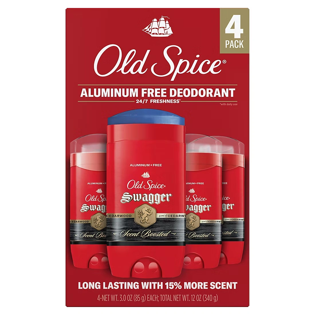 Old Spice Aluminum Free Deodorant for Men, Swagger, 24/7 Odor Protection, 4 pk./3 oz.