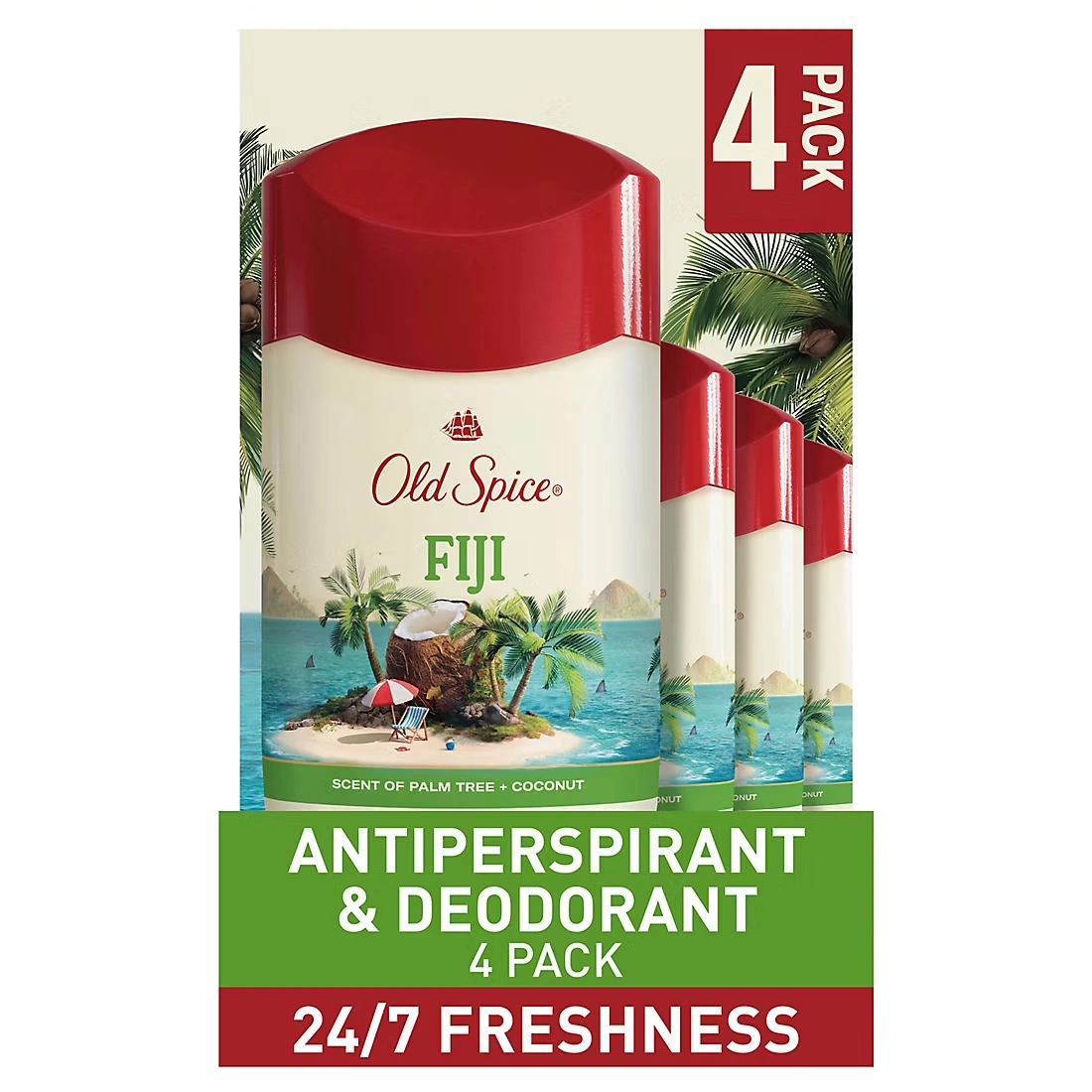 Old Spice Fiji Antiperspirant and Deodorant, Scent of Coconut and Palm Trees, 4 pk./2.6 oz.