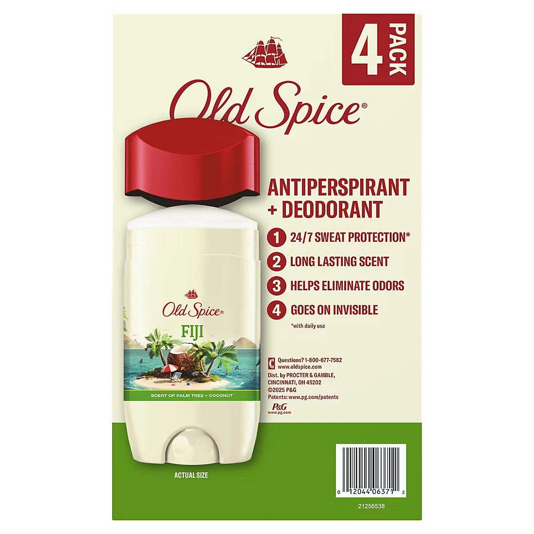 Old Spice Fiji Antiperspirant and Deodorant, Scent of Coconut and Palm Trees, 4 pk./2.6 oz.