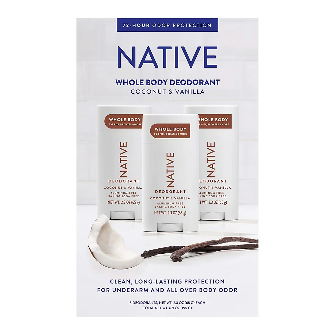 Native Coconut & Vanilla Whole Body Deodorant, 3 pk./2.3 oz.