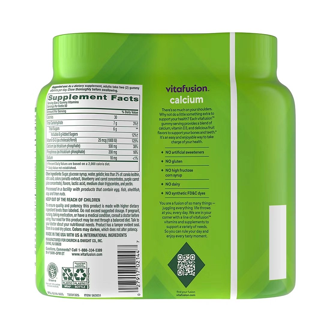Vitafusion 500mg Calcium Gummy Vitamins for Adults, 2 pk./100 ct.