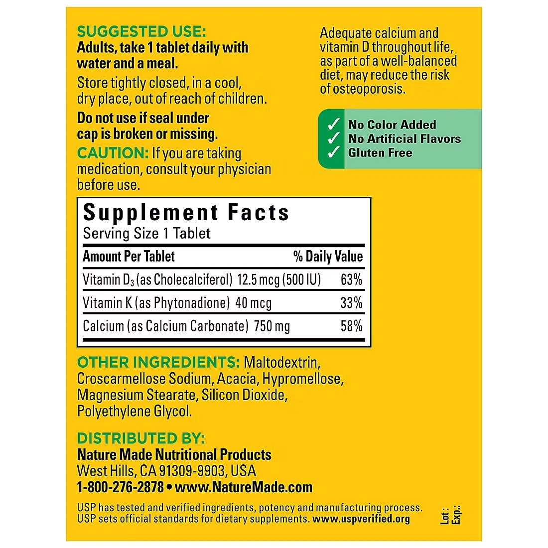 Nature Made Calcium 750mg with Vitamin D3 and K, Tablets, 300 ct. 5 Nature Made Calcium 750mg with Vitamin D3 and K, Tablets, 300 ct.