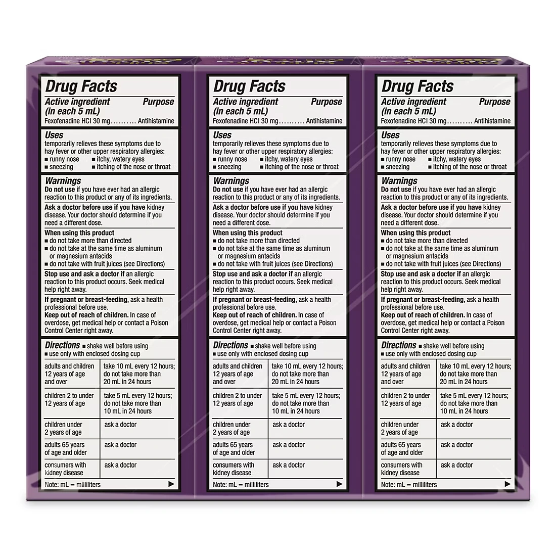 Allegra Children's Dye-Free 12-Hour Allergy Relief Liquid, 3 ct./4 fl. oz.