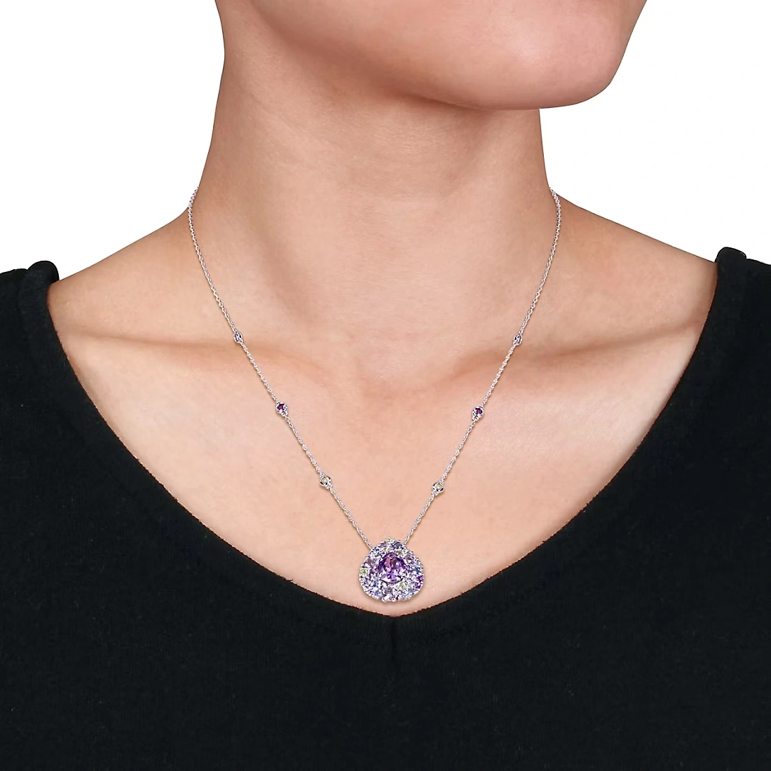 4.62 ct. t.g.w. Multi Gemstone Teardrop Cluster Necklace in Sterling Silver 4 4.62 ct. t.g.w. Multi Gemstone Teardrop Cluster Necklace in Sterling Silver