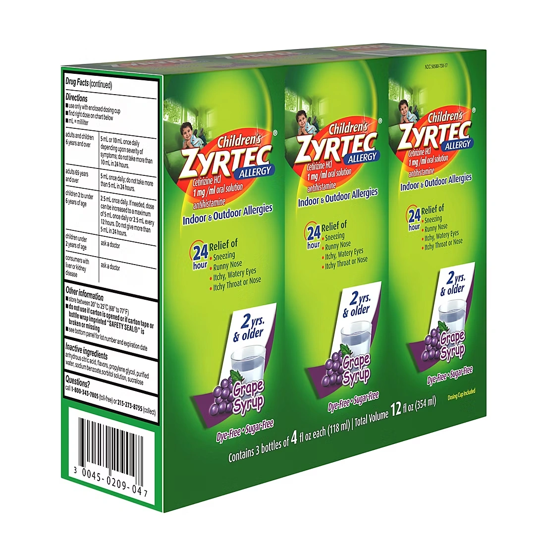 Zyrtec Children's 24 Hour Allergy Relief Grape Syrup, 3 ct./4 fl. oz. 2 Zyrtec Children's 24 Hour Allergy Relief Grape Syrup, 3 ct./4 fl. oz.