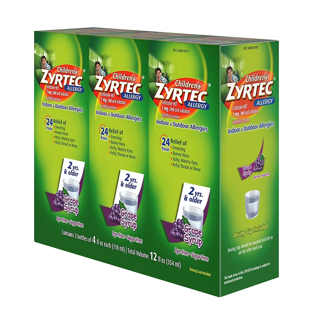 Zyrtec Children's 24 Hour Allergy Relief Grape Syrup, 3 ct./4 fl. oz. 3 Zyrtec Children's 24 Hour Allergy Relief Grape Syrup, 3 ct./4 fl. oz.