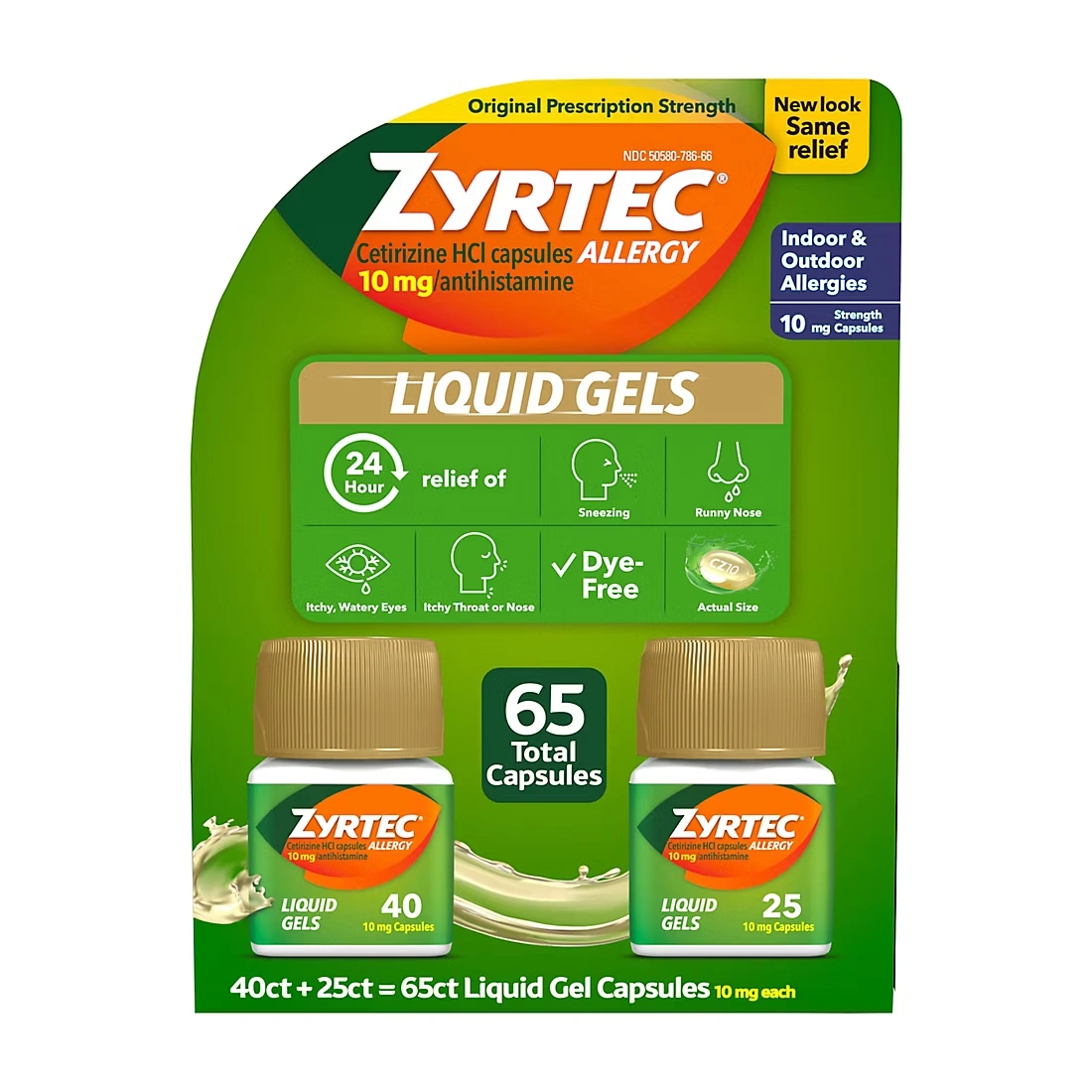 Zyrtec 24-Hour Allergy Relief Medicine Liquid Gels, 10mg Cetirizine HCl Antihistamine, 65 ct.