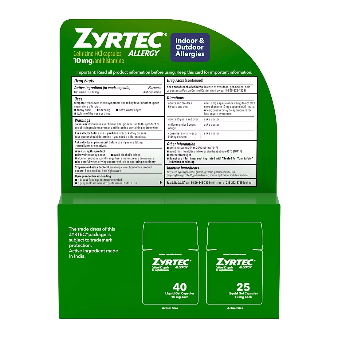 Zyrtec 24-Hour Allergy Relief Medicine Liquid Gels, 10mg Cetirizine HCl Antihistamine, 65 ct.