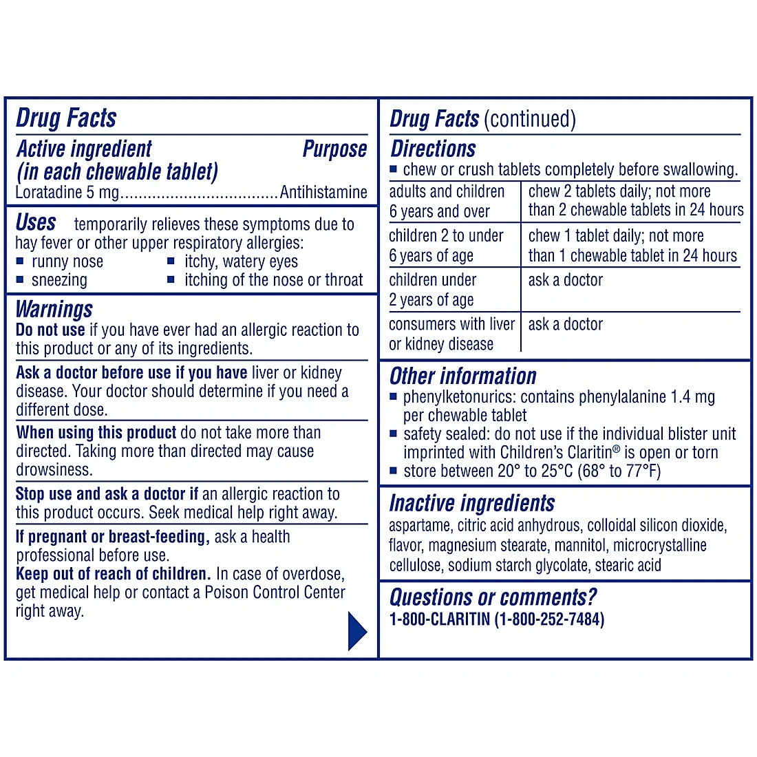 Claritin Children's 24 Hour Chewables, Grape Flavor, 5mg Tablets, 80 ct.