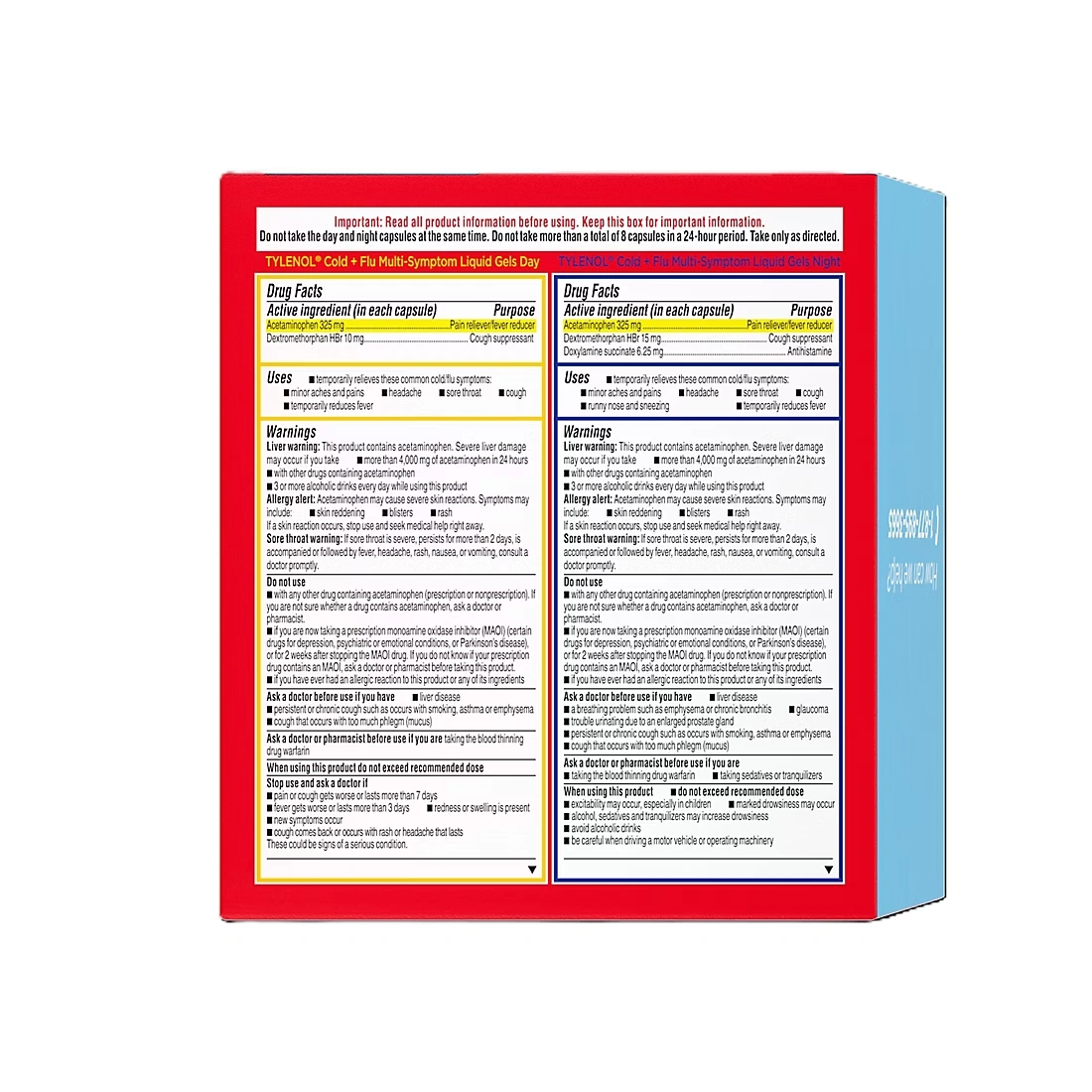 Tylenol Cold + Flu Multi-Symptom Liquid Gels, Day/Night, 72 ct.