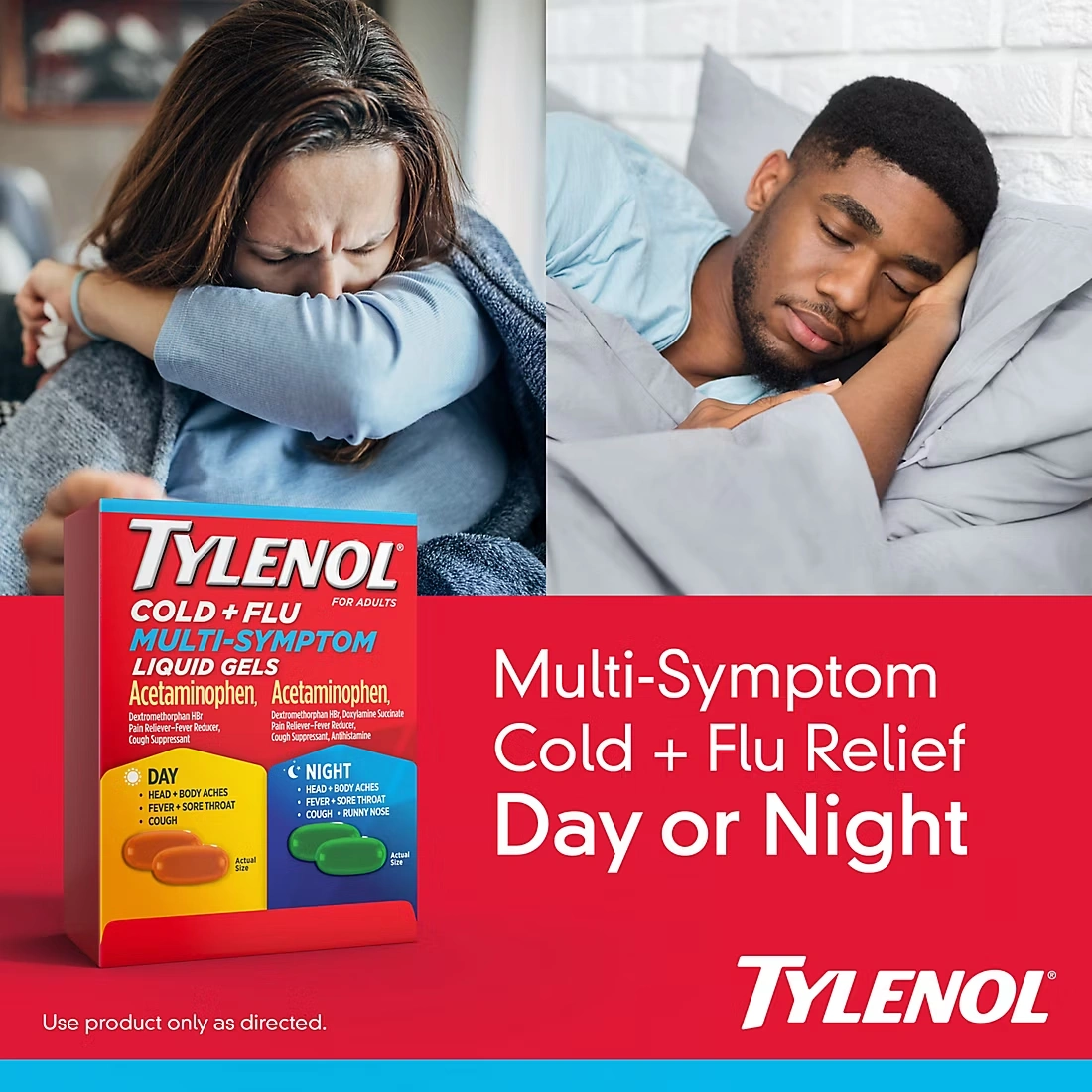 Tylenol Cold + Flu Multi-Symptom Liquid Gels, Day/Night, 72 ct.