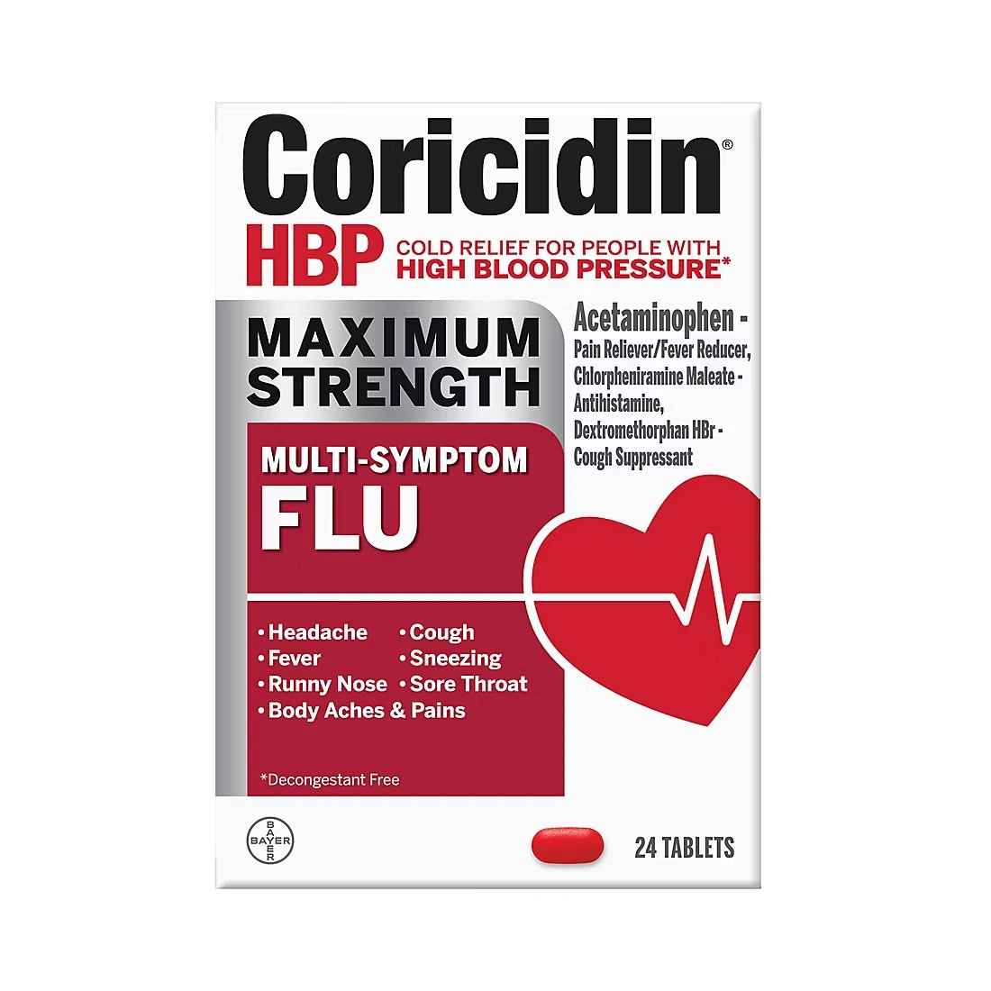 Coricidin Maximum Strength Multi-Symptom High Blood Pressure Flu Tablets, 48 ct.