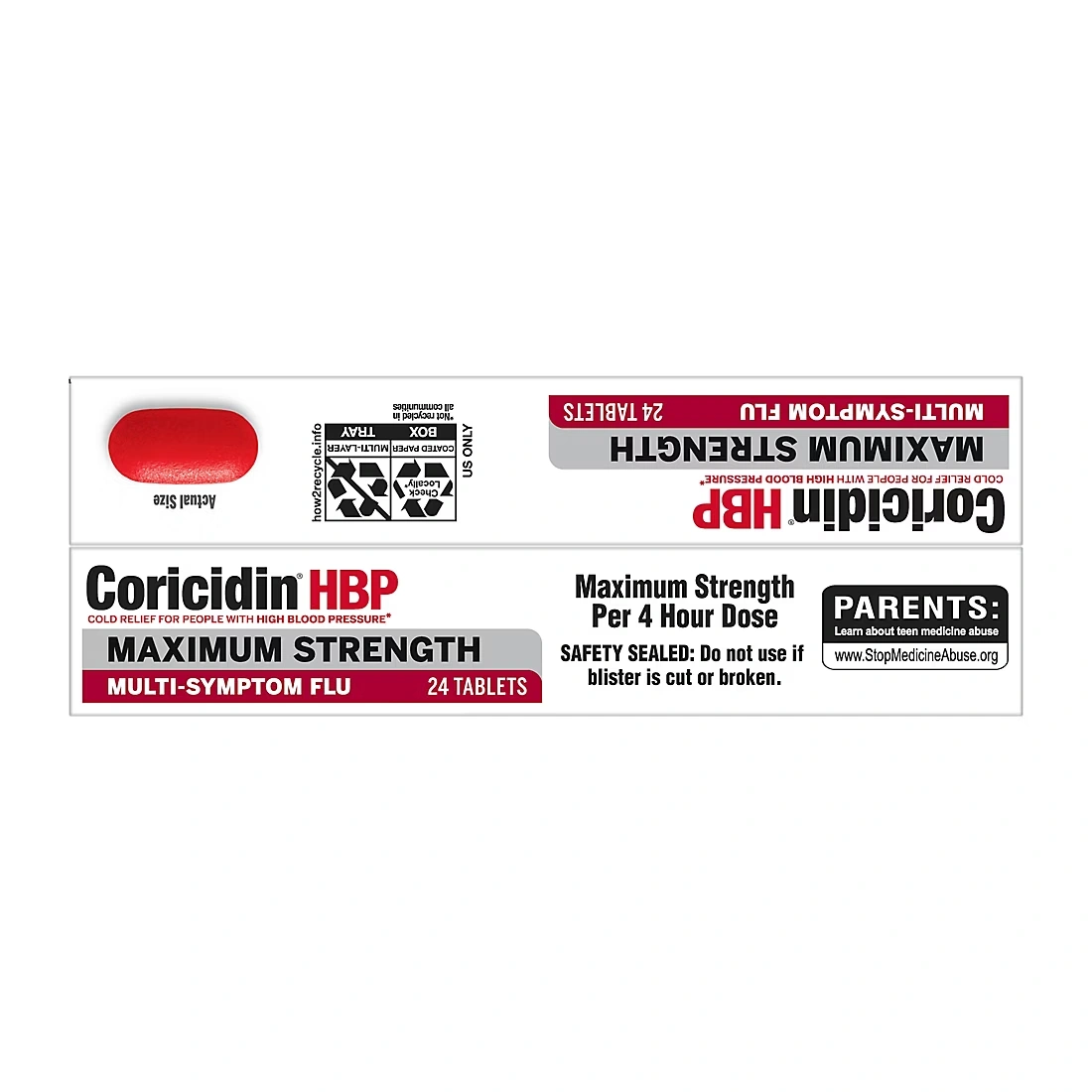 Coricidin Maximum Strength Multi-Symptom High Blood Pressure Flu Tablets, 48 ct.