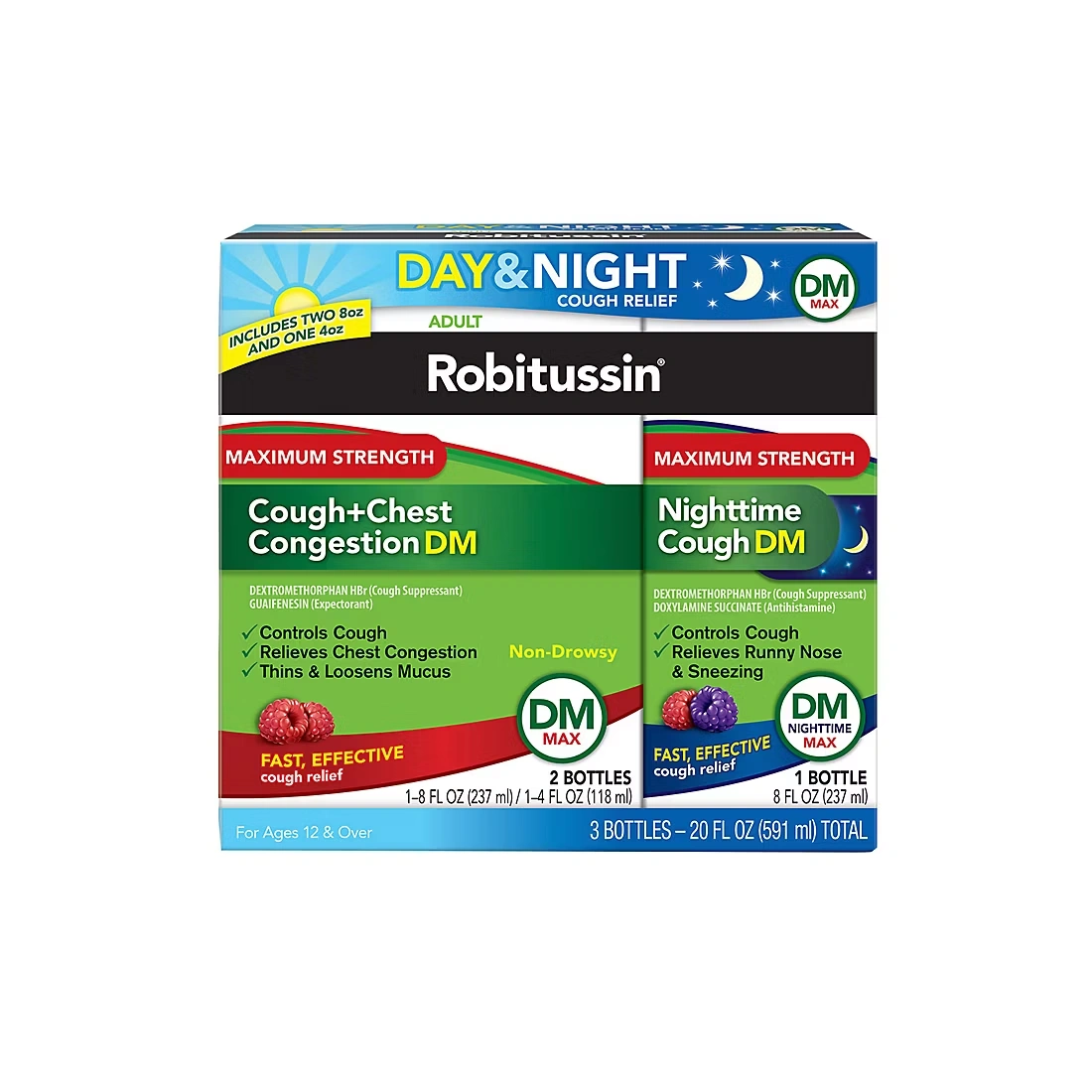 Robitussin DM Max Cough Plus Chest Congestion & Robitussin Maximum Strength Nighttime Cough DM Multi-Pack 1 Robitussin DM Max Cough Plus Chest Congestion & Robitussin Maximum Strength Nighttime Cough DM Multi-Pack