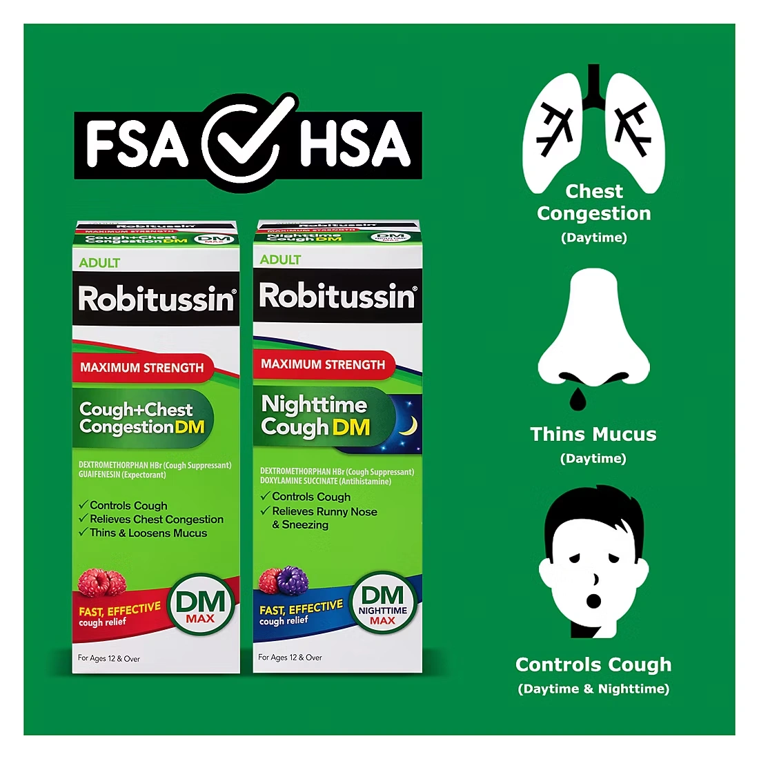 Robitussin DM Max Cough Plus Chest Congestion & Robitussin Maximum Strength Nighttime Cough DM Multi-Pack 3 Robitussin DM Max Cough Plus Chest Congestion & Robitussin Maximum Strength Nighttime Cough DM Multi-Pack