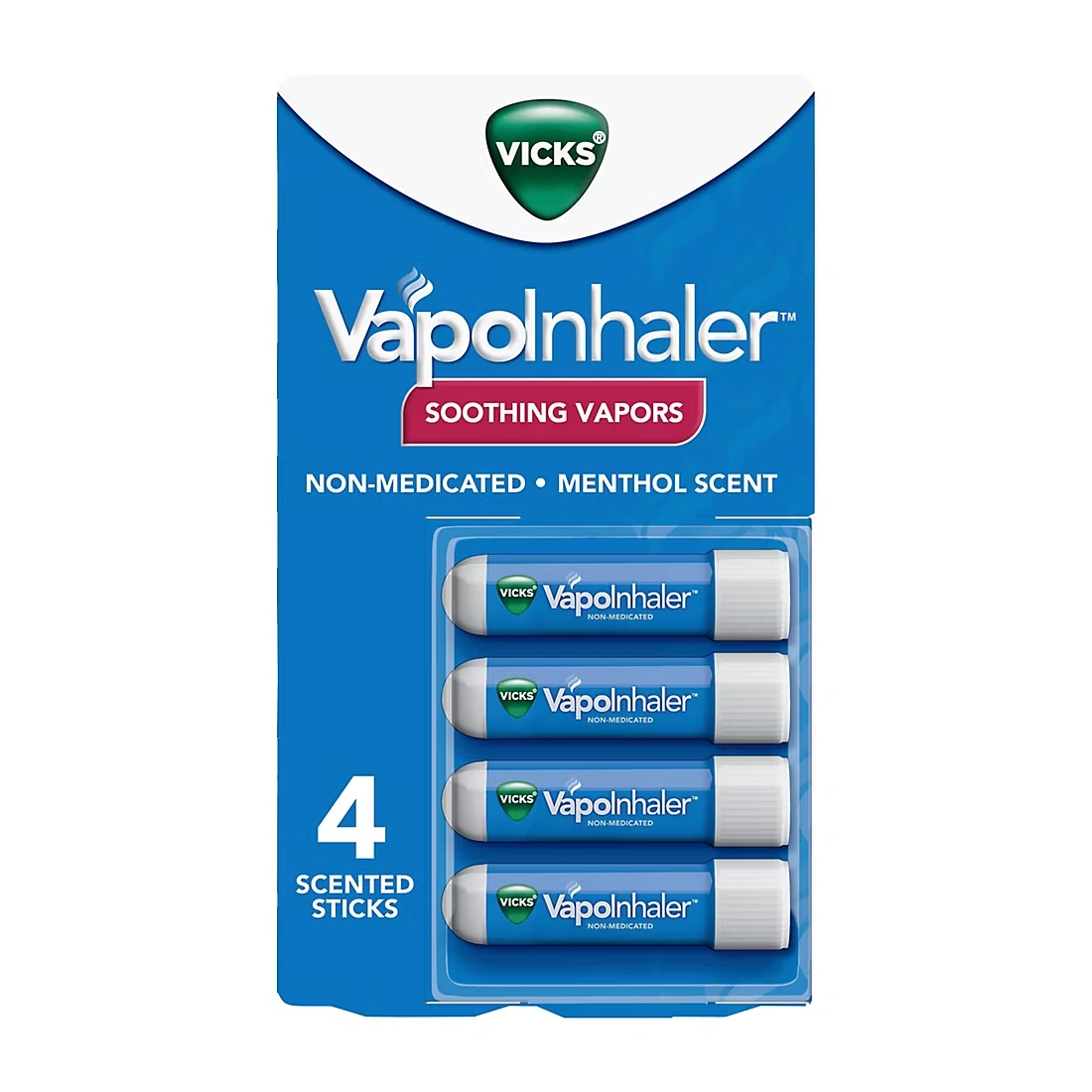 Vicks VapoInhaler, On-the-Go Portable Nasal Inhaler, Non-Medicated, Menthol Scent, 4 ct.