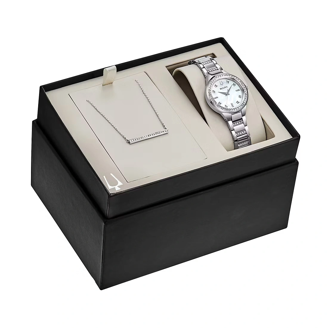 Bulova Womens Crystal Collection Stainless Crystal Accent Watch & Crystal Necklace Box Set