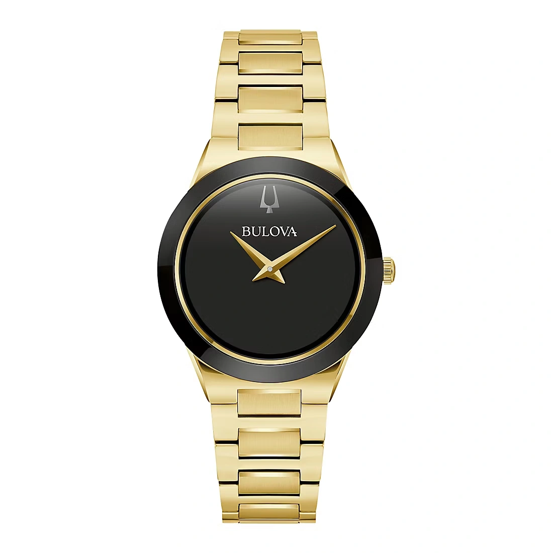 Bulova Womens Modern Milennia Goldtone Stainless Black Dial Bracelet Watch