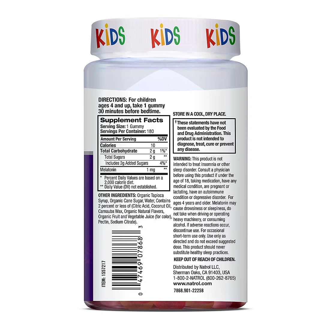 Natrol Kids Melatonin Sleep Aid Gummies, 180 ct./1 mg - Berry Flavored