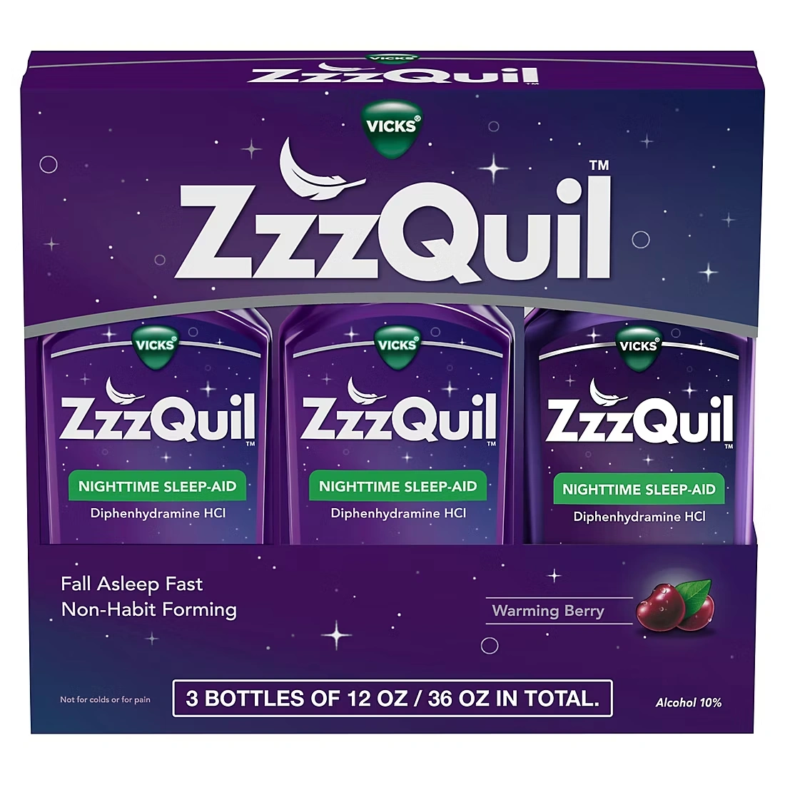 ZzzQuil Liquid Sleep Aid, Diphenhydramine 50mg HCl, Nighttime Sleep Aid Liquid, 3 pk./12 fl. oz.